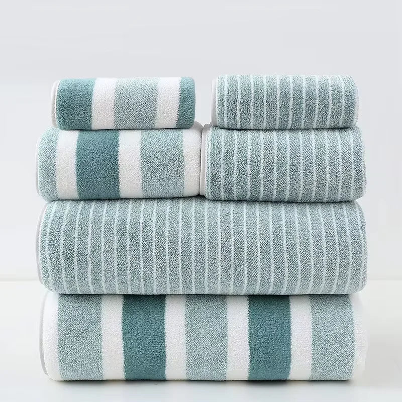 6 Pcs Striped Quick-Dry Absorbent Towel Set - 2 Bath Towels 2 Face Towels 2 Washcloths, Soft Bathroom Linens for Home Hotel, Bul