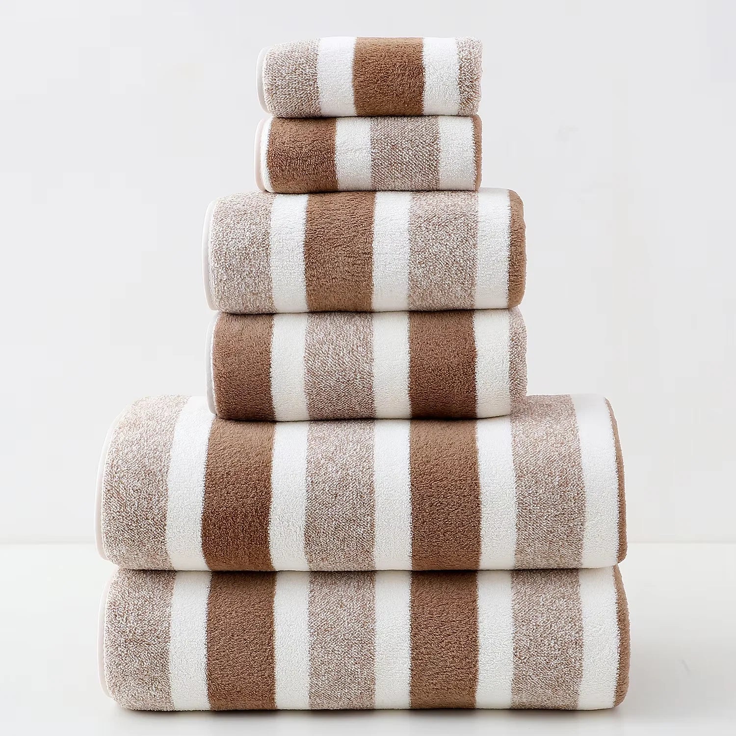 6 Pcs Striped Quick-Dry Absorbent Towel Set - 2 Bath Towels 2 Face Towels 2 Washcloths, Soft Bathroom Linens for Home Hotel, Bul