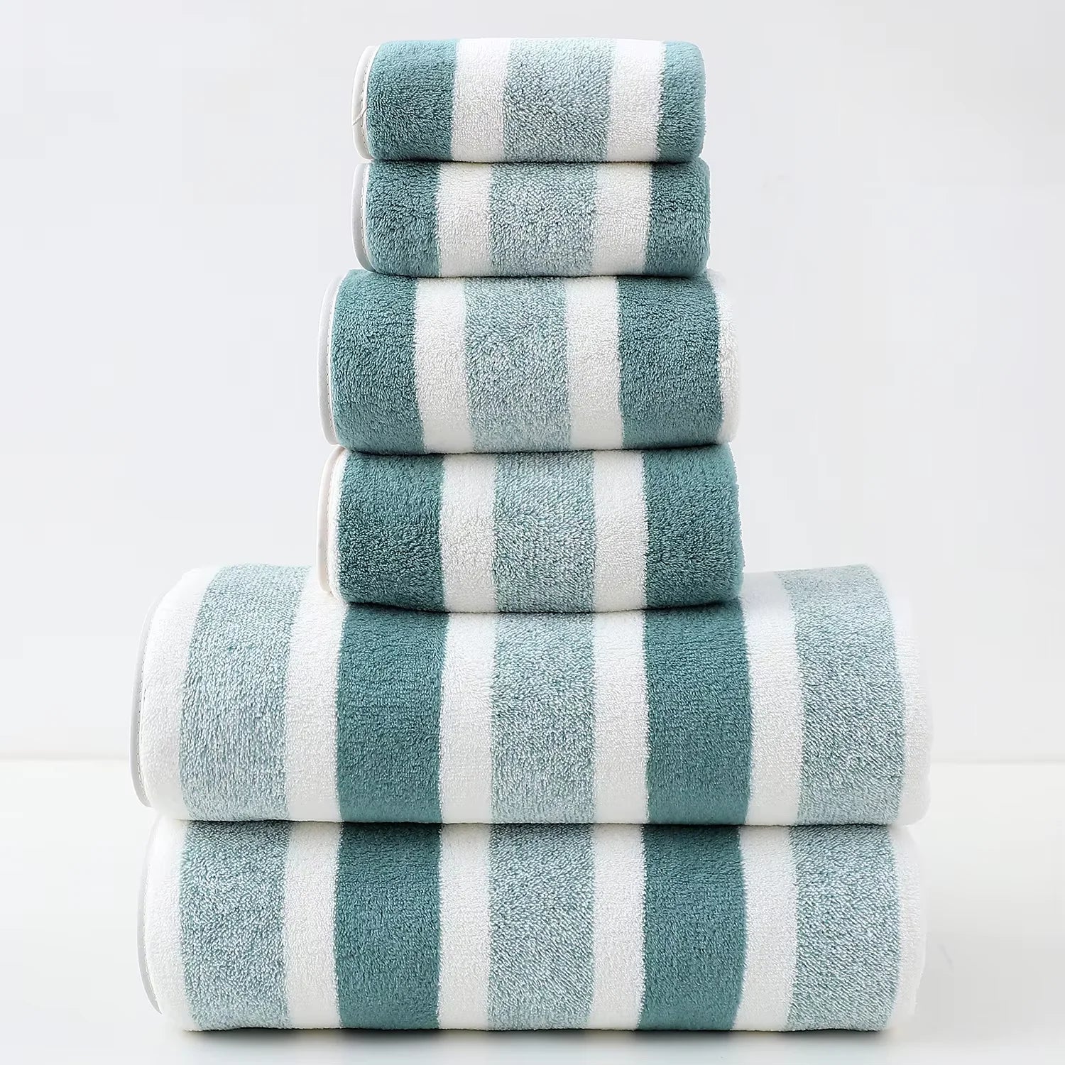 6 Pcs Striped Quick-Dry Absorbent Towel Set - 2 Bath Towels 2 Face Towels 2 Washcloths, Soft Bathroom Linens for Home Hotel, Bul